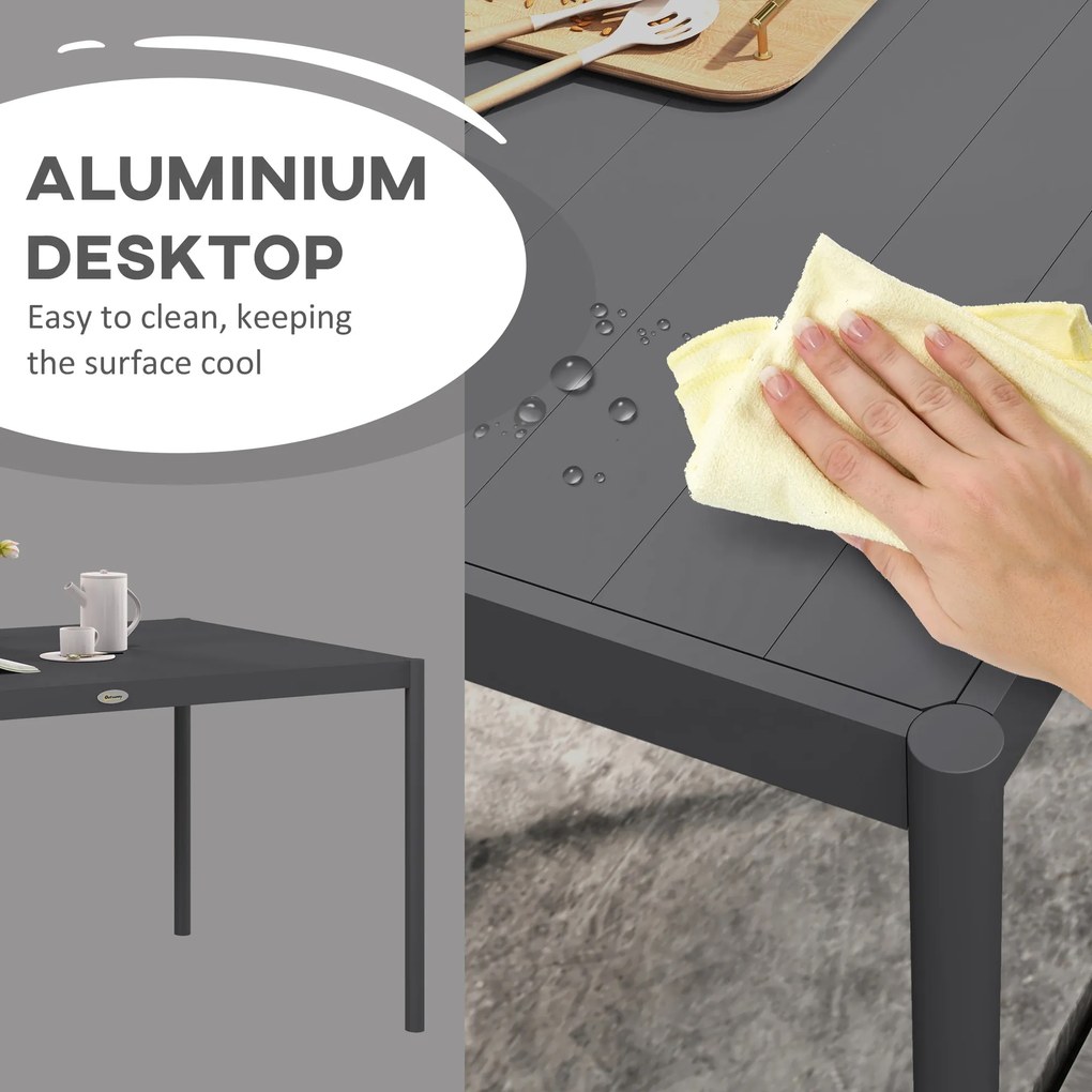 Outsunny Stół ogrodowy, stół zewnętrzny, odporny na warunki atmosferyczne, aluminium, 145 x 90 x 74 cm, ciemnoszary