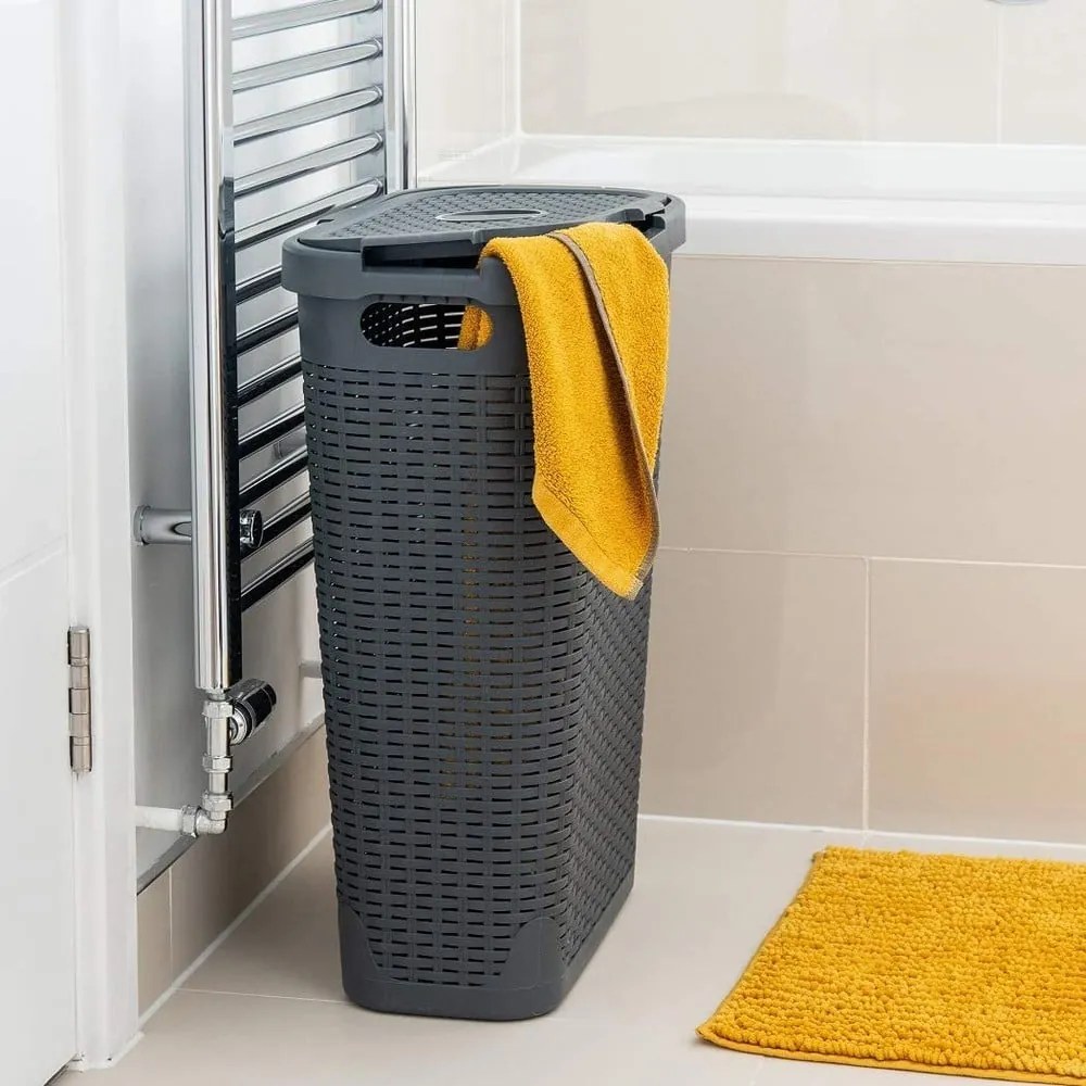Szary kosz na pranie Addis Rattan Effect Slim Hamper, 40 l