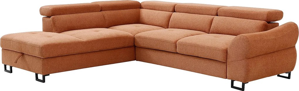 Kanapa narożna  lewostronna z teksturowanej  tkaniny w kolorze terakota VAVERDO