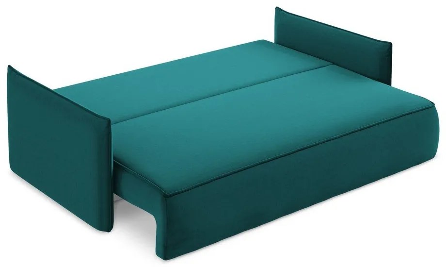 Turkusowa aksamitna rozkładana/ze schowkiem sofa 225 cm Hula – Makamii