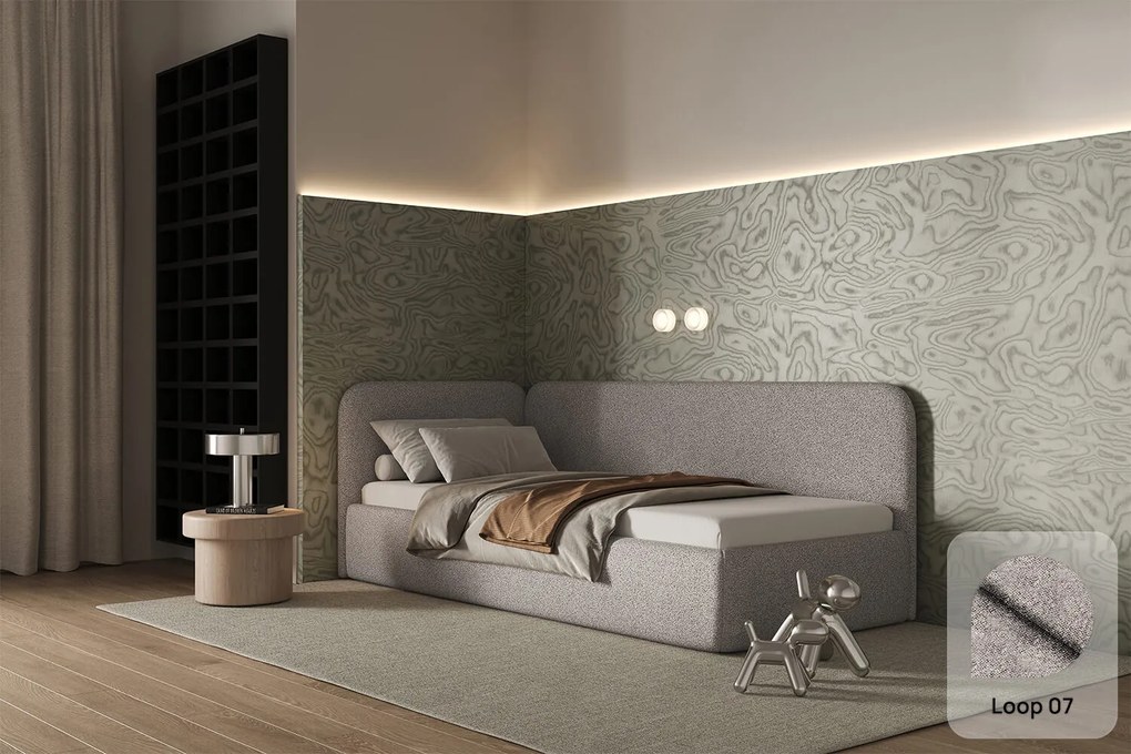 Łóżko Bao 90x200, tkanina LOOP 07, stelaż metalowy, strona lewa, otwierany bocznie