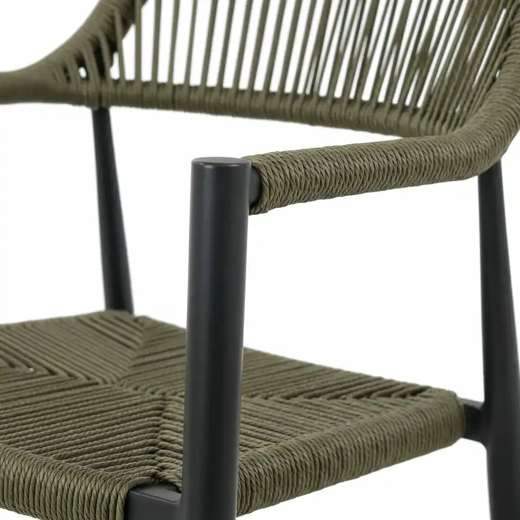 Krzesło Ogrodowe Grafitowe 56x60x78 cm Plecione Zielone Sznurki Nowoczesne