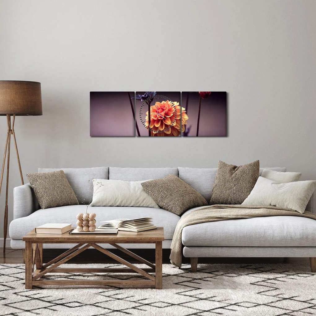 Obraz - Kwiat (z zegarem) (90x30 cm)