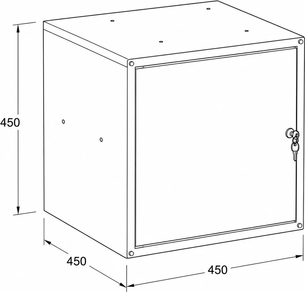 Szafka ubraniowa z schowkami zamykanymi 450 x 450 x 450 mm, zamek cylindryczny, szare drzwi