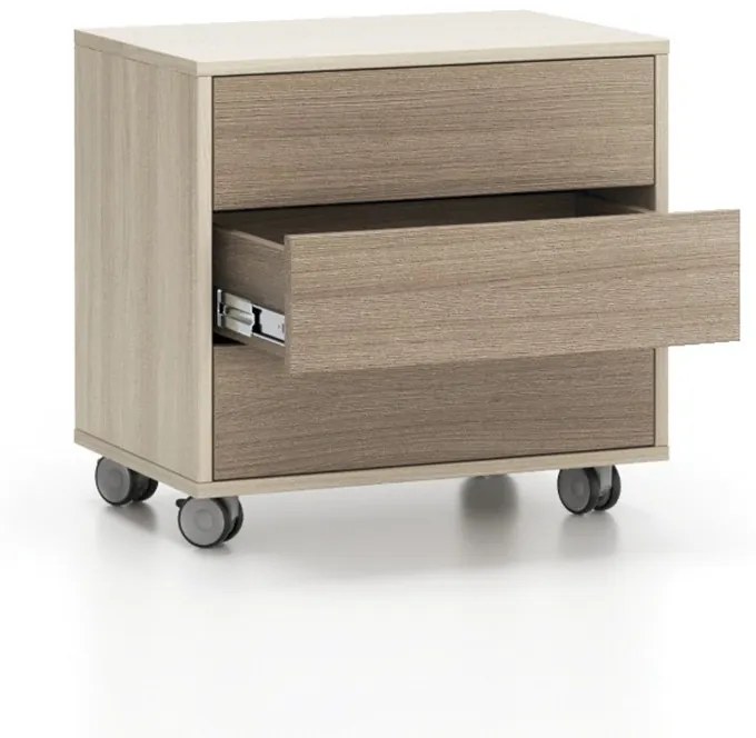 Szafka na kółkach, 3 szuflady White LAYERS, 600x400x575 mm, dąb naturalny / dąb bielony