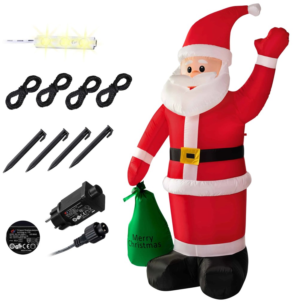 Nadmuchiwany Mikołaj z oświetleniem, 180cm, czerwona Monzana