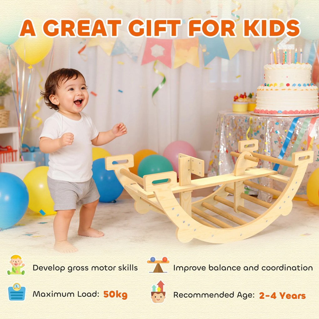 AIYAPLAY Montessori drabinka wspinaczkowa do domu, 2 w 1 łuk z drewna, dla dzieci 2-4 lata, 110x52x45 cm, drewno naturalne
