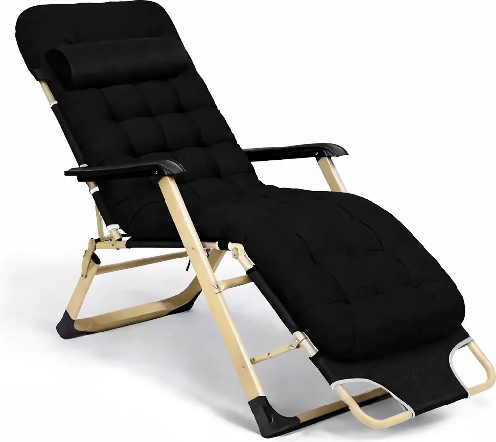 Leżak ogrodowy rozkładany Tossa DC01-GD-BK, poduszka czarna, stelaż złoty