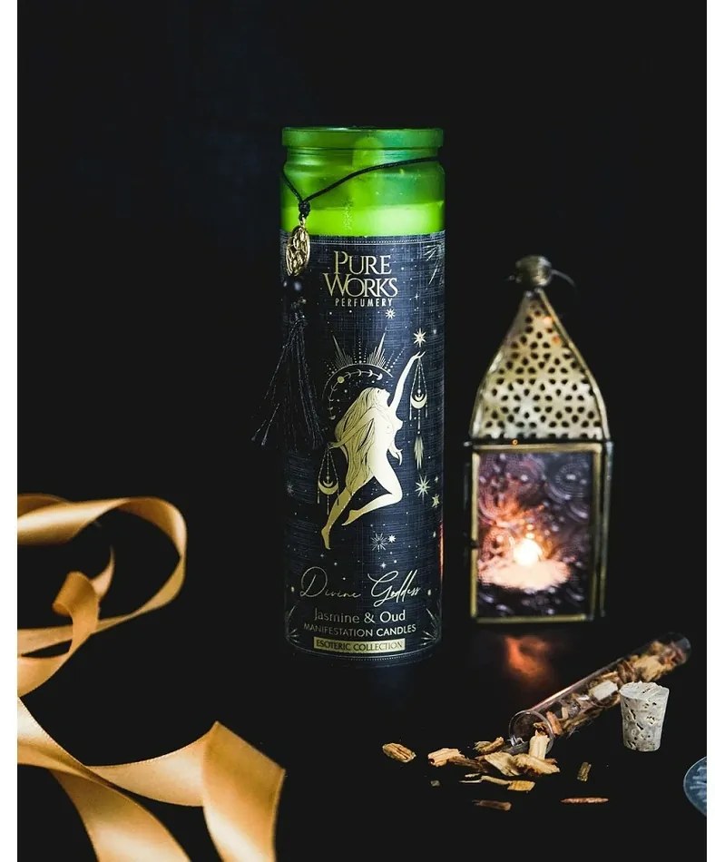 Arome Świeca organiczna Jasmine&Oud 300 g w kolorowym wysokim szklanym słoiku z frędzelkiem