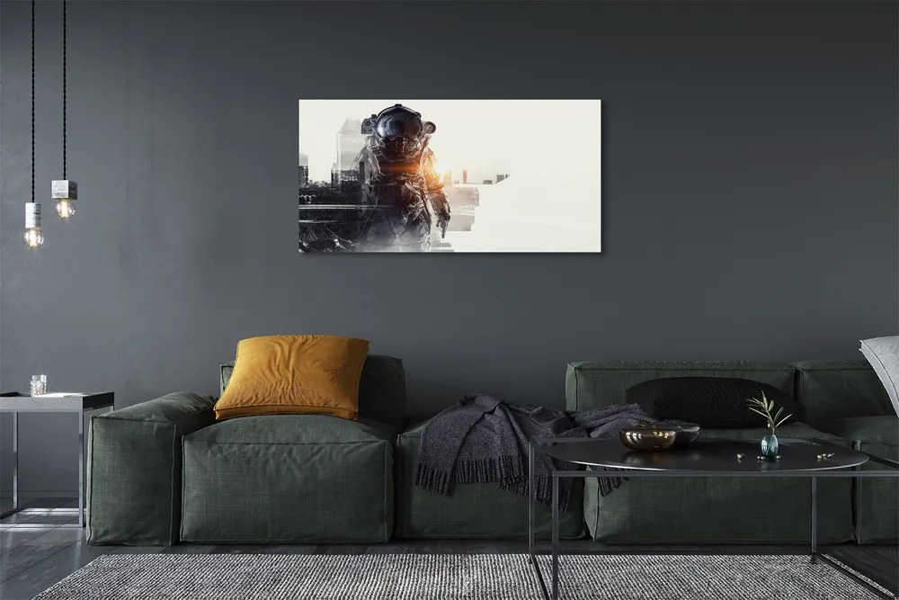 Fotoobraz na płótnie Postać na Tle Miasta