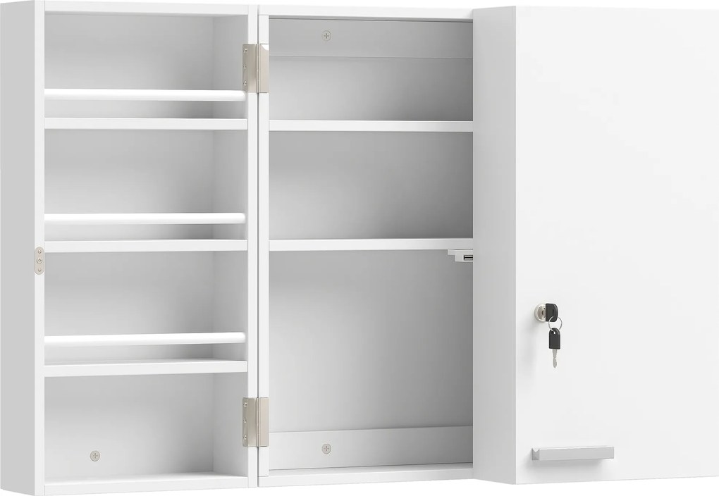 HOMCOM Zamykana szafka na leki 2-drzwiowa wisząca szafka z 11 przegródkami 2 klucze, 53 x 20 x 53 cm, Biały | Aosom PL