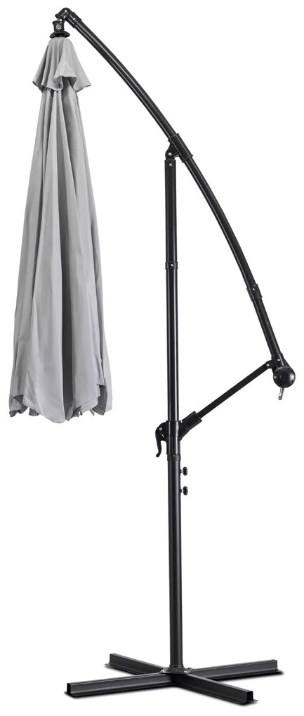 Parasol Ogrodowy Składany AKRON 300 cm Jasny Szary Regulowany Na Taras