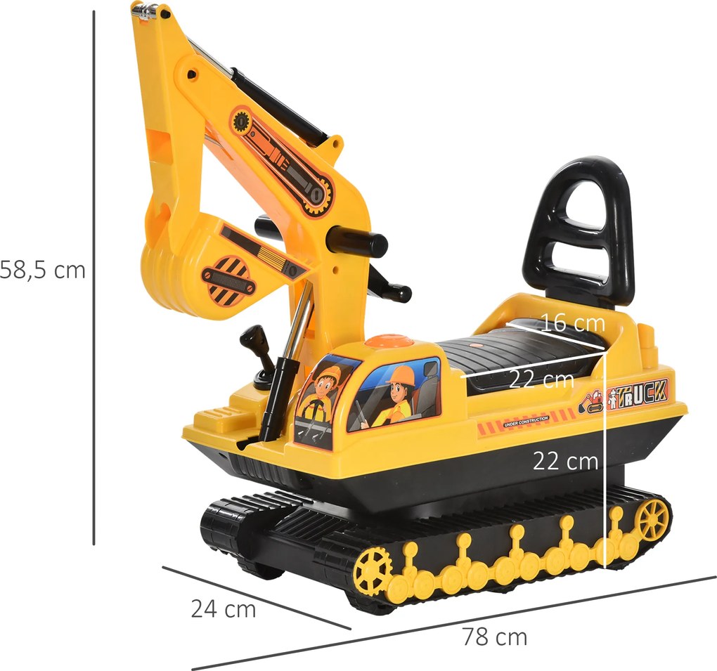 HOMCOM Koparka Dla Dzieci Samochodzik Z Klaksonem Żółty+Czarny Bezpieczna Zabawa Dla Maluchów | Aosom PL