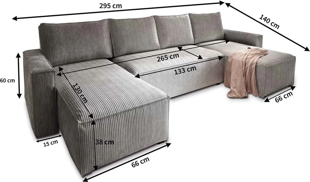 PROMOCJA Jasnobeżowy zestaw wypoczynkowy w kształcie U SMART COSARO 295x140 cm II. klasa