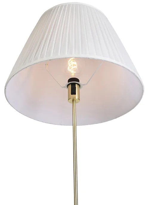 Lampa stojąca złota/mosiądz z plisowanym abażurem kremowym 45 cm - ParteWiejski/ Rustykalny / Vintage Oswietlenie wewnetrzne