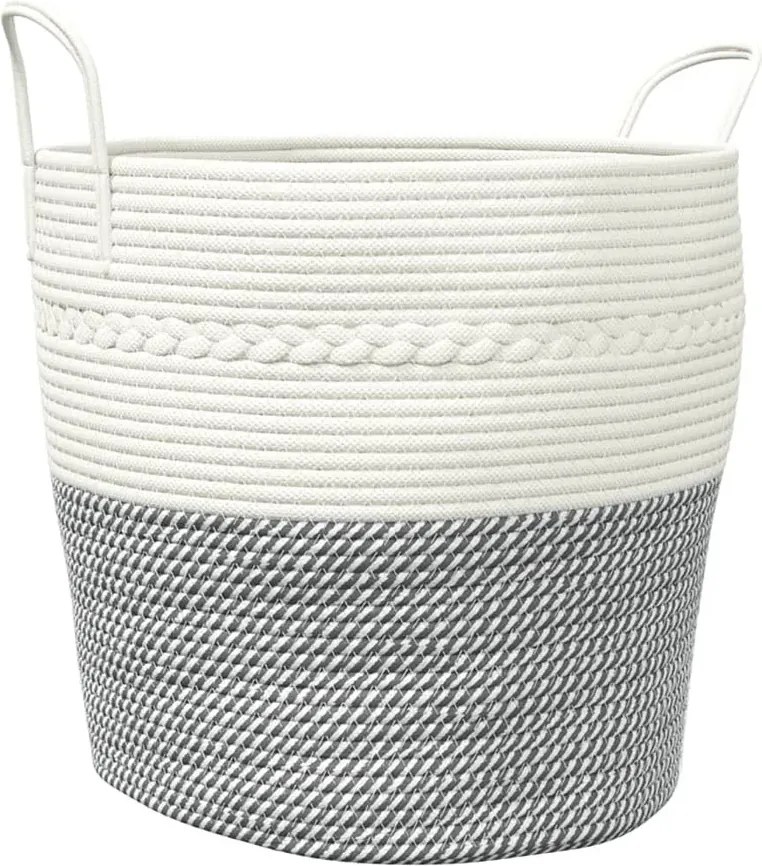 Materiałowy kosz na pranie z uchwytami biały + szary R5-T56