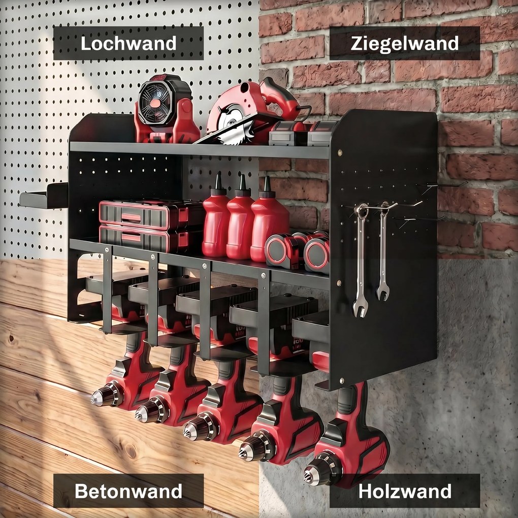 Outsunny Organizer narzędzi ogrodowych 2-poziomowy stojak na narzędzia z hakami boczna półka do 50 kg 61,8 x 23 x 32,7cm Czarny | Aosom PL