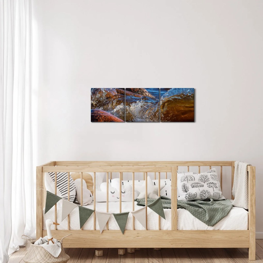 Szczegółowy obraz - woda między kamieniami (z zegarem) (90x30 cm)
