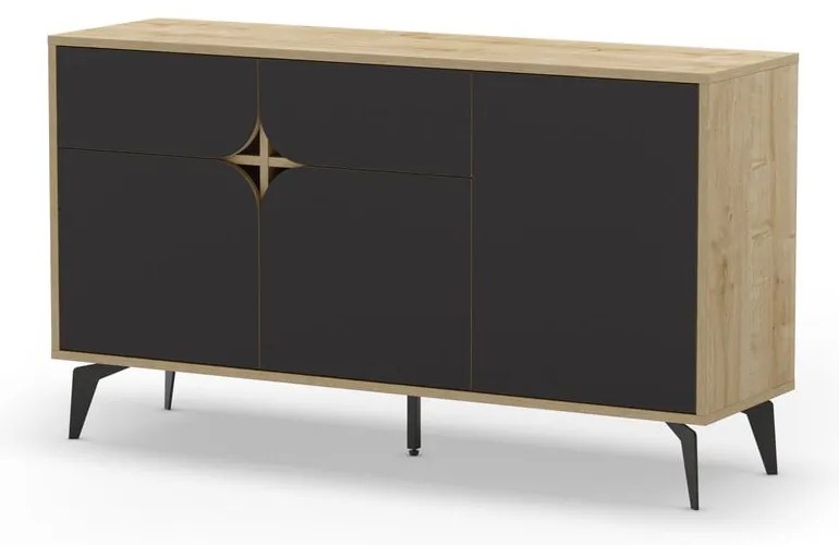 Czarna niska komoda w dekorze dębu 140x79 cm Nola – Marckeric