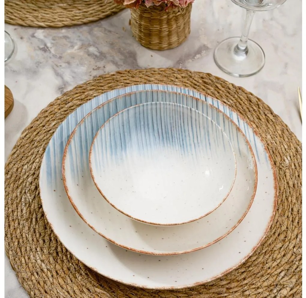 Zestaw obiadowy 24 szt., biały/niebieski, porcelanowy