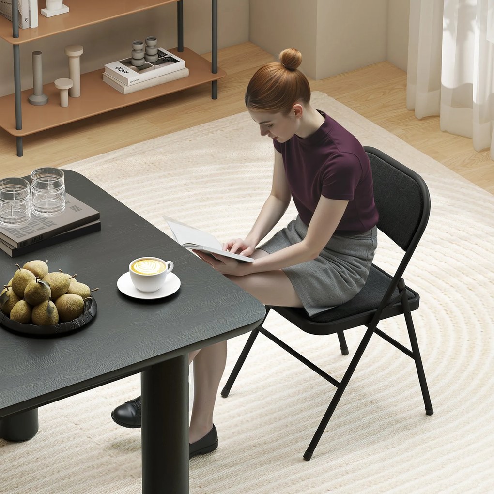 HOMCOM Zestaw 2 składanych krzeseł, przenośne krzesła biurowe, metalowe nogi, składane, do biura, poczekalni, lniana tapicerka, czarne | Aosom PL