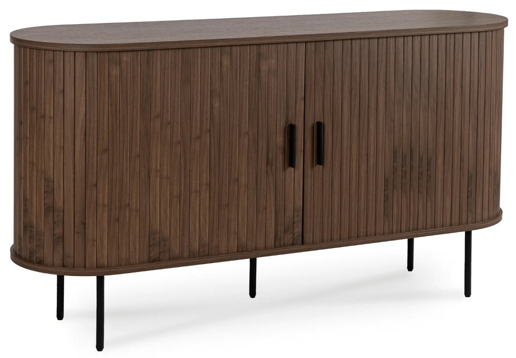 Komoda do Salonu Rozsuwana TRISH 140 cm Orzech Dwudrzwiowa Ryflowana Nowoczesna