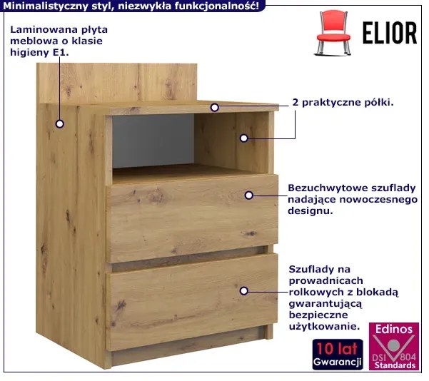 Szafka Nocna Z Szufladami I Półką Dąb Artisan A8-B14