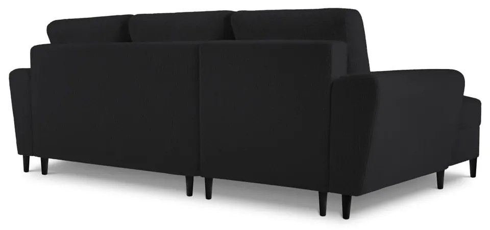 Czarny rozkładany/ze schowkiem narożnik z materiału bouclé (lewostronny/z szezlongiem) Kyoto – Cosmopolitan Design