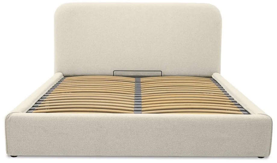 Kremowe tapicerowane łóżko dwuosobowe ze schowkiem ze stelażem 140x190 cm Sea – Scandic
