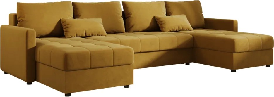 Rozkładana sofa narożna w kształcie U VENORIA 285x146 cm, musztardowa + 2 poduszki GRATIS