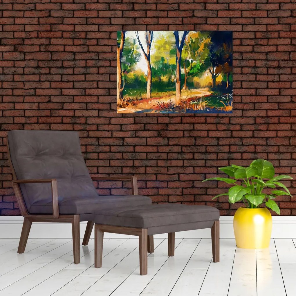 Obraz lasu w letnim słońcu, malarstwo (70x50 cm)