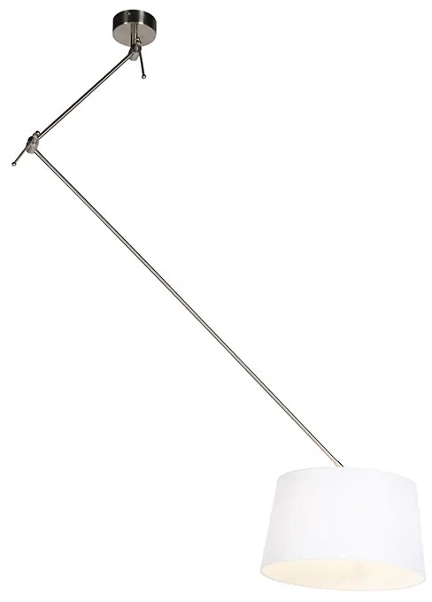 Stalowa lampa wisząca z białym abażurem lnianym 35 cm - BlitzWiejski/ Rustykalny / Vintage Oswietlenie wewnetrzne