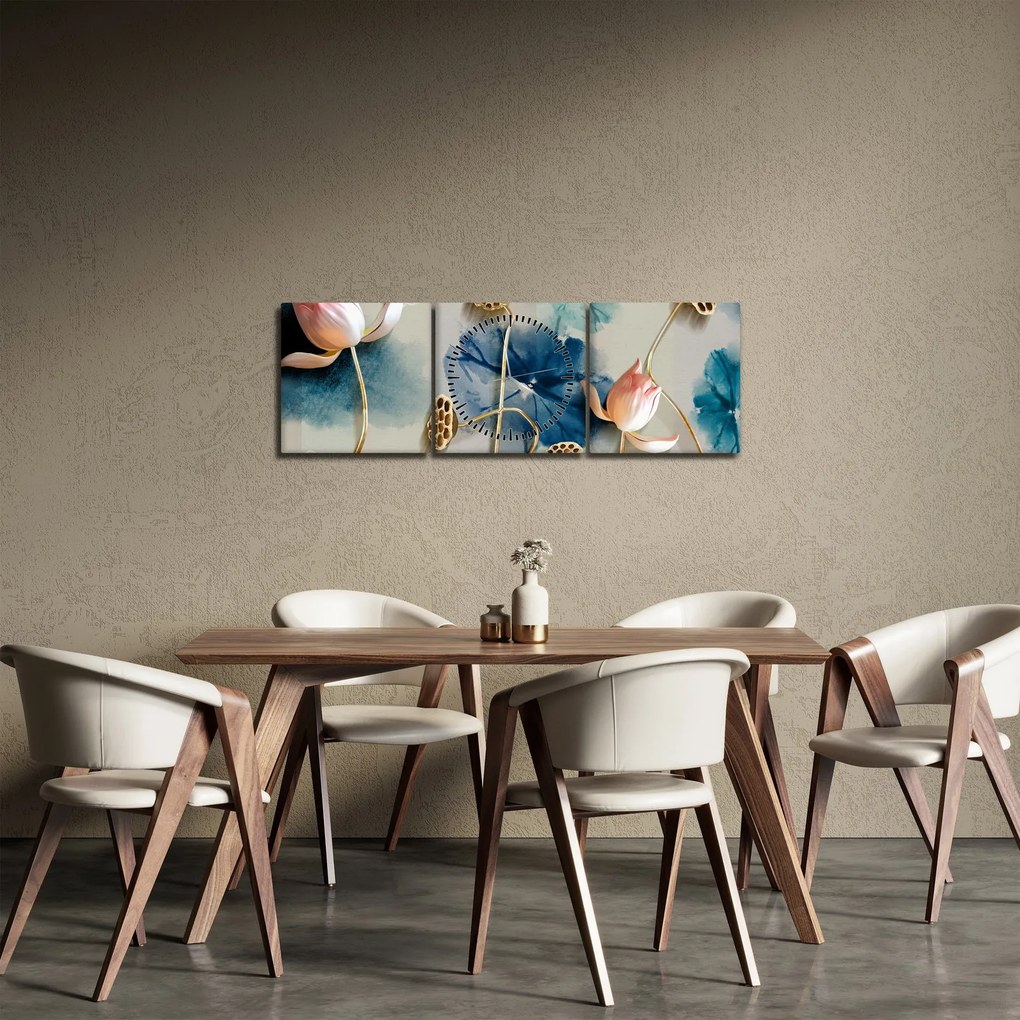 Obraz z kwiatami (z zegarem) (90x30 cm)