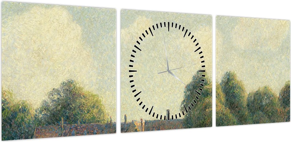 Obraz - Camille Pissarro, Hampton Court Green, reprodukcje (z zegarem) (90x30 cm)
