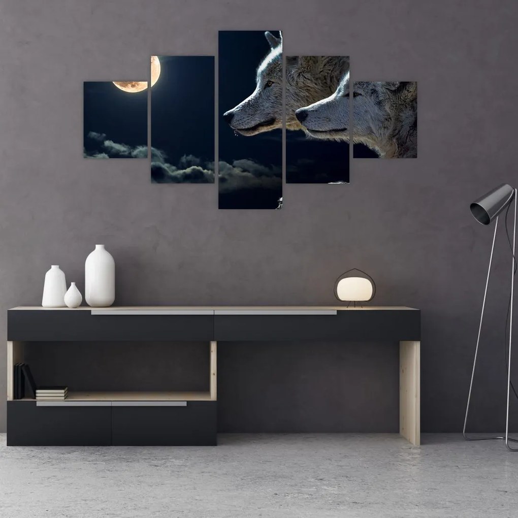 Obraz wilków wyjących do księżyca (125x70 cm)