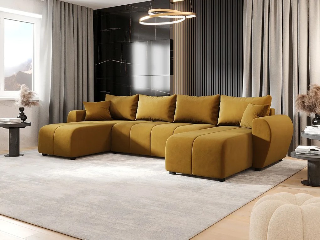 Narożnik BEDANTE MOLISA U itaka 33 czarny z funkcją spania Narożnik w kształcie litery U z miejscem do przechowywania Skrzynia na pościel