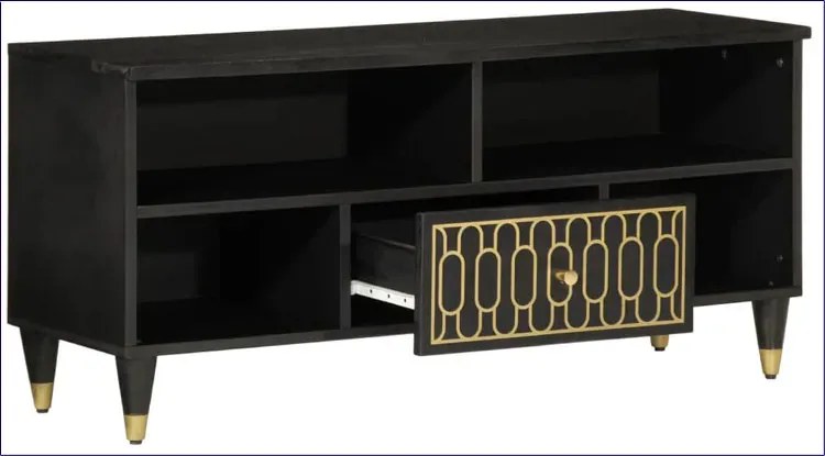 Czarna drewniana szafka RTV z szufladą F0-K66