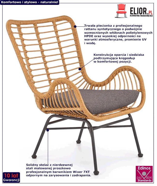 Rattanowy fotel do pokoju - Jetrus