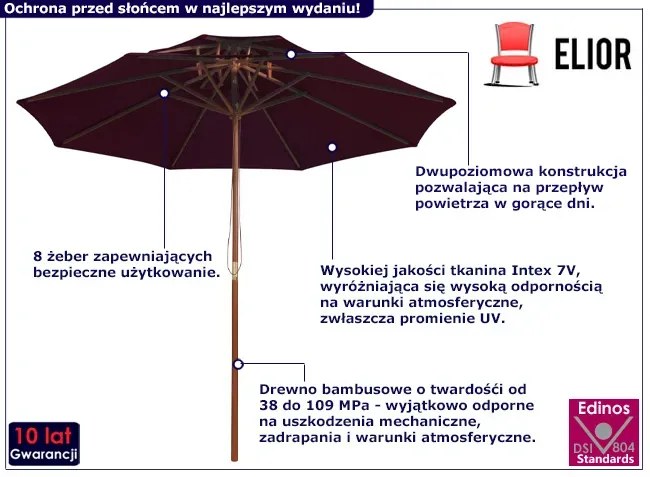 Bordowy okrągły parasol ogrodowy - Baldar