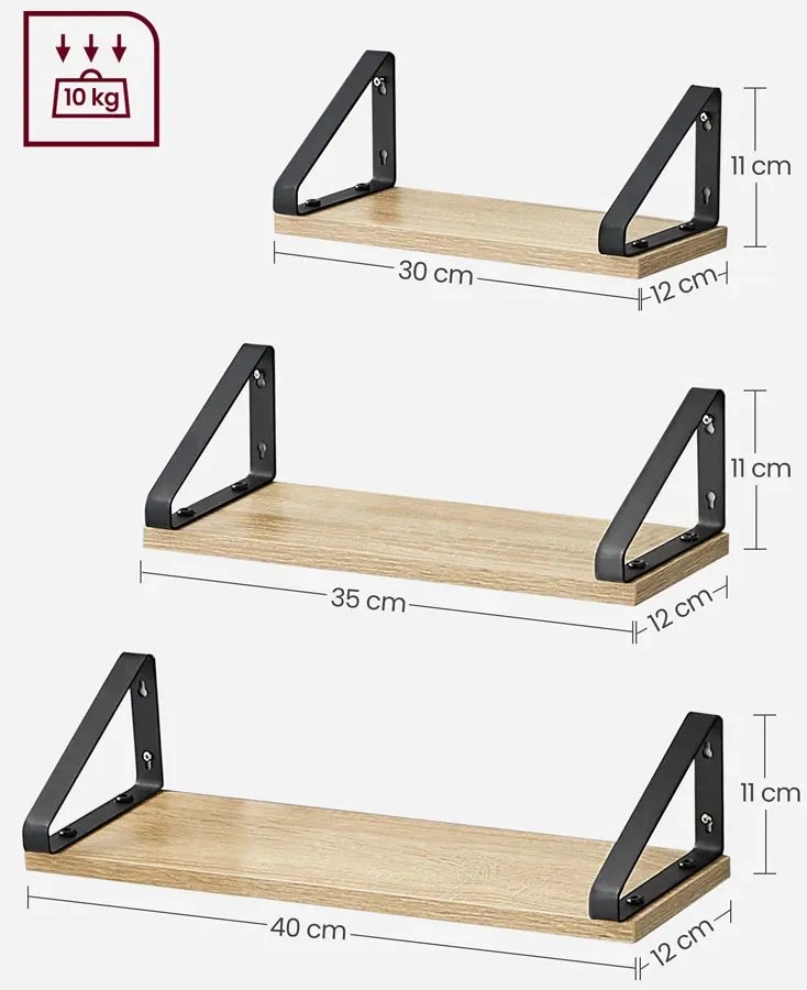 Komplet 3 półek ściennych dąb sonoma T0-G08