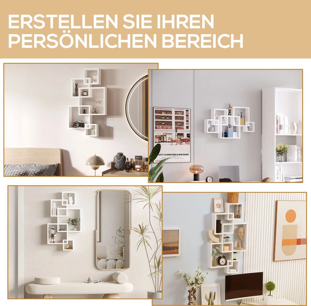 HOMCOM Regał Ścienny, Półka Wisząca, 5 Półek, Drewno Lite, Biały