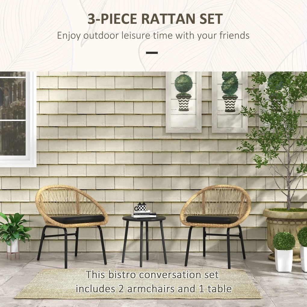 Outsunny Zestaw mebli ogrodowych z rattanu, zestaw bistro, 2 krzesła &amp; stół, Żółty