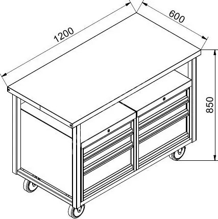 Stół warsztatowy mobilny GD, 2 szafki, 1190 x 600 x 850 mm, szary