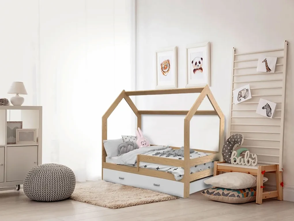 Łóżko dziecięce DOMEK D3, 80 x 160 cm, sosna Stelaż: Bez stelaża, Materac: Materac COCO 10 cm, Pojemnik pod łóżko: Bez pojemnika pod łóżko