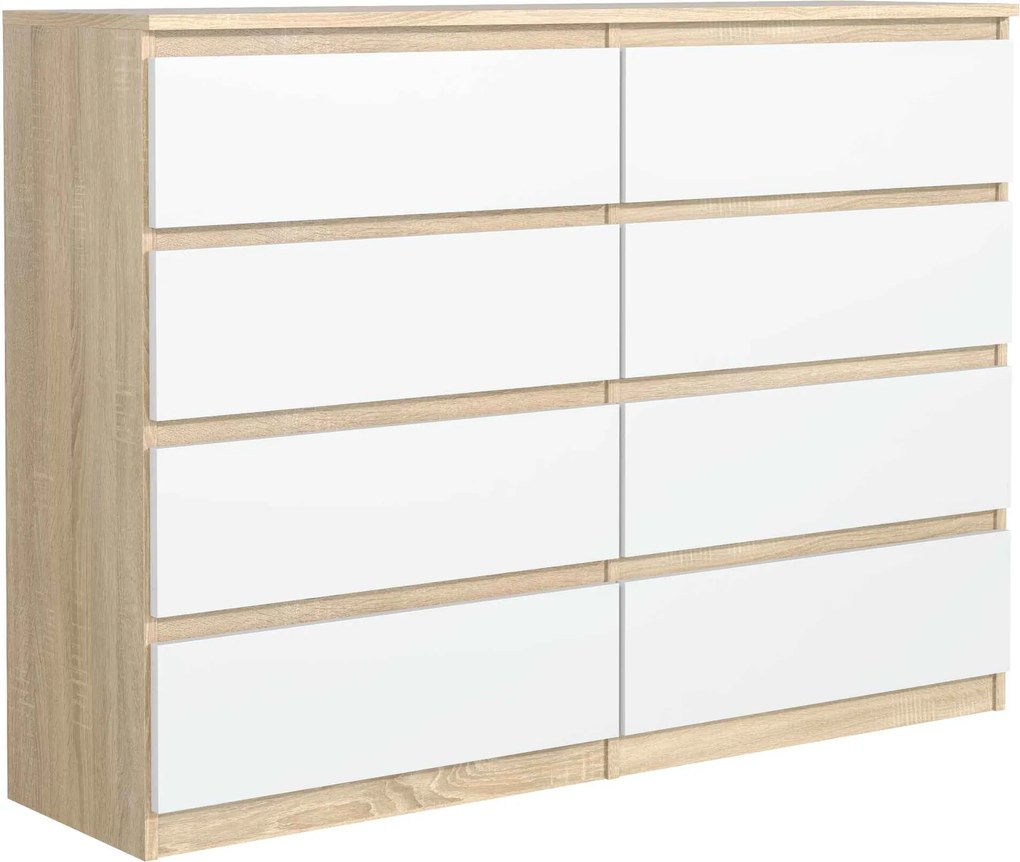 Komoda NUDO - Dąb sonoma / Front Biały / Mat / 120 cm / 8 szuflad
