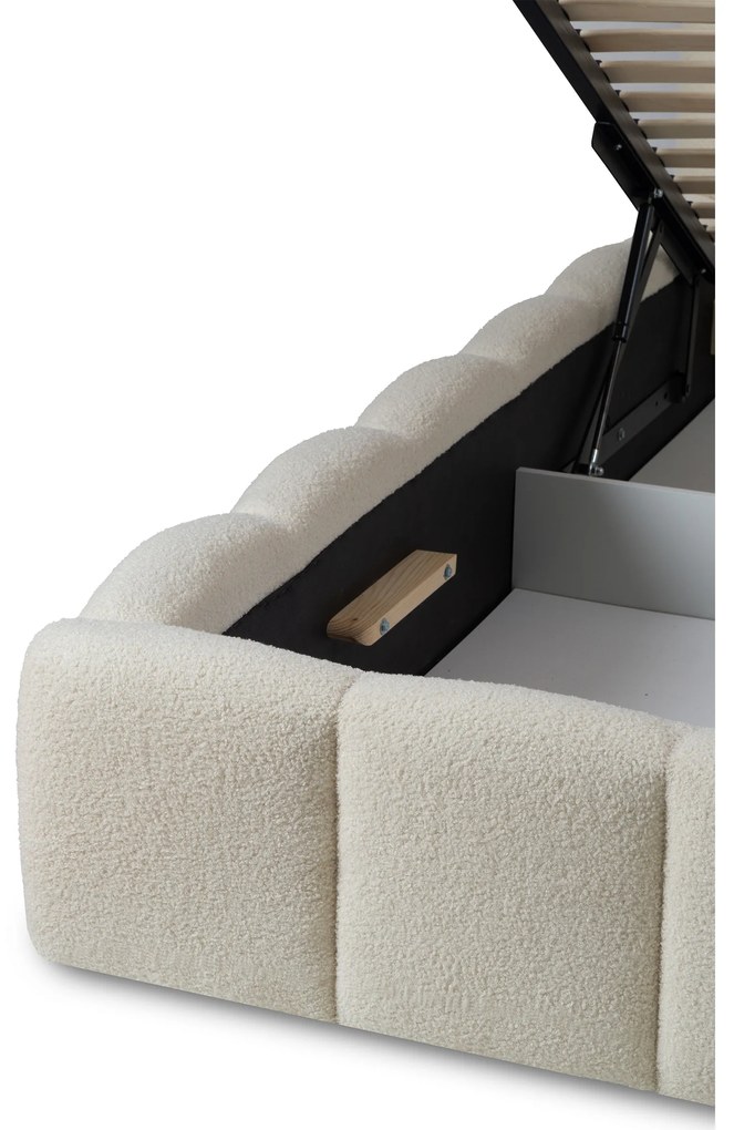 Łóżko tapicerowane Aura 160x200 z pojemnikiem - jasny beż bukla Quelle 02