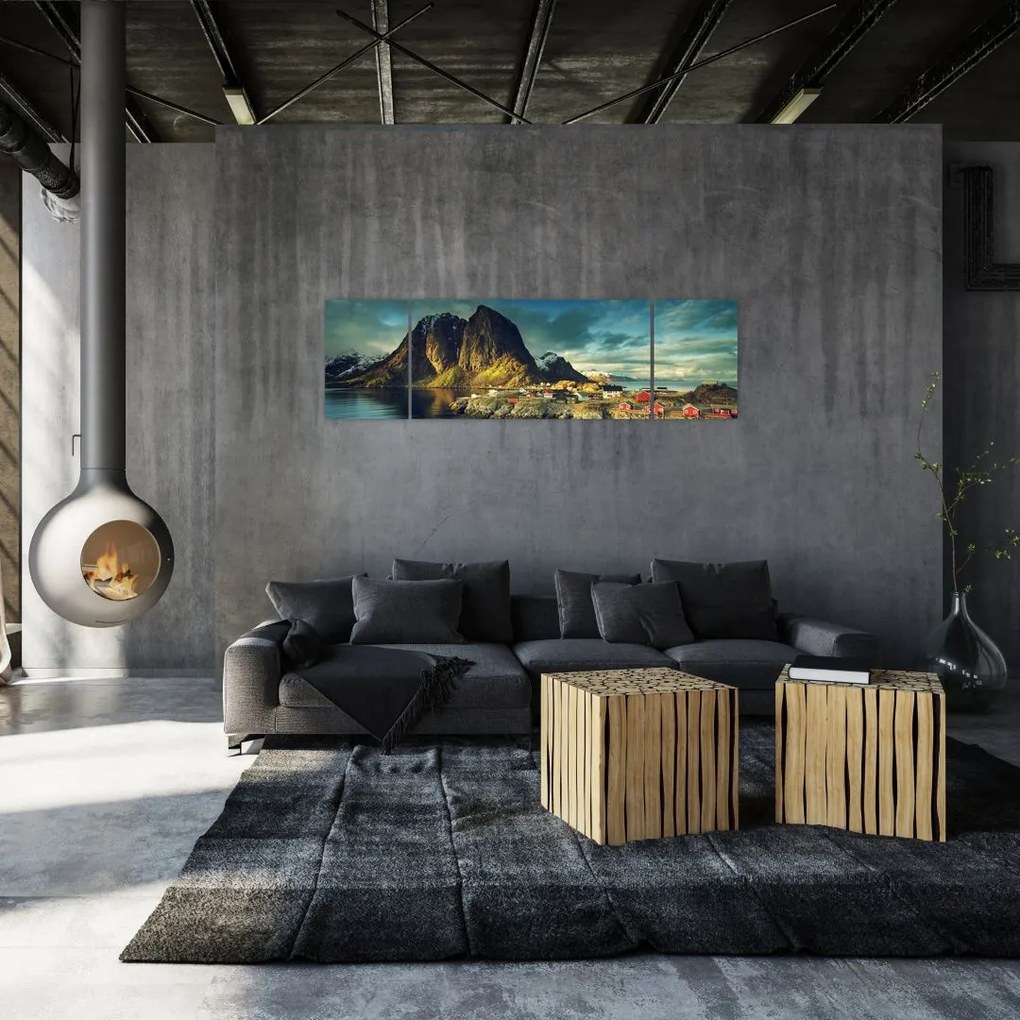 Obraz wioski rybackiej w Norwegii (170x50 cm)