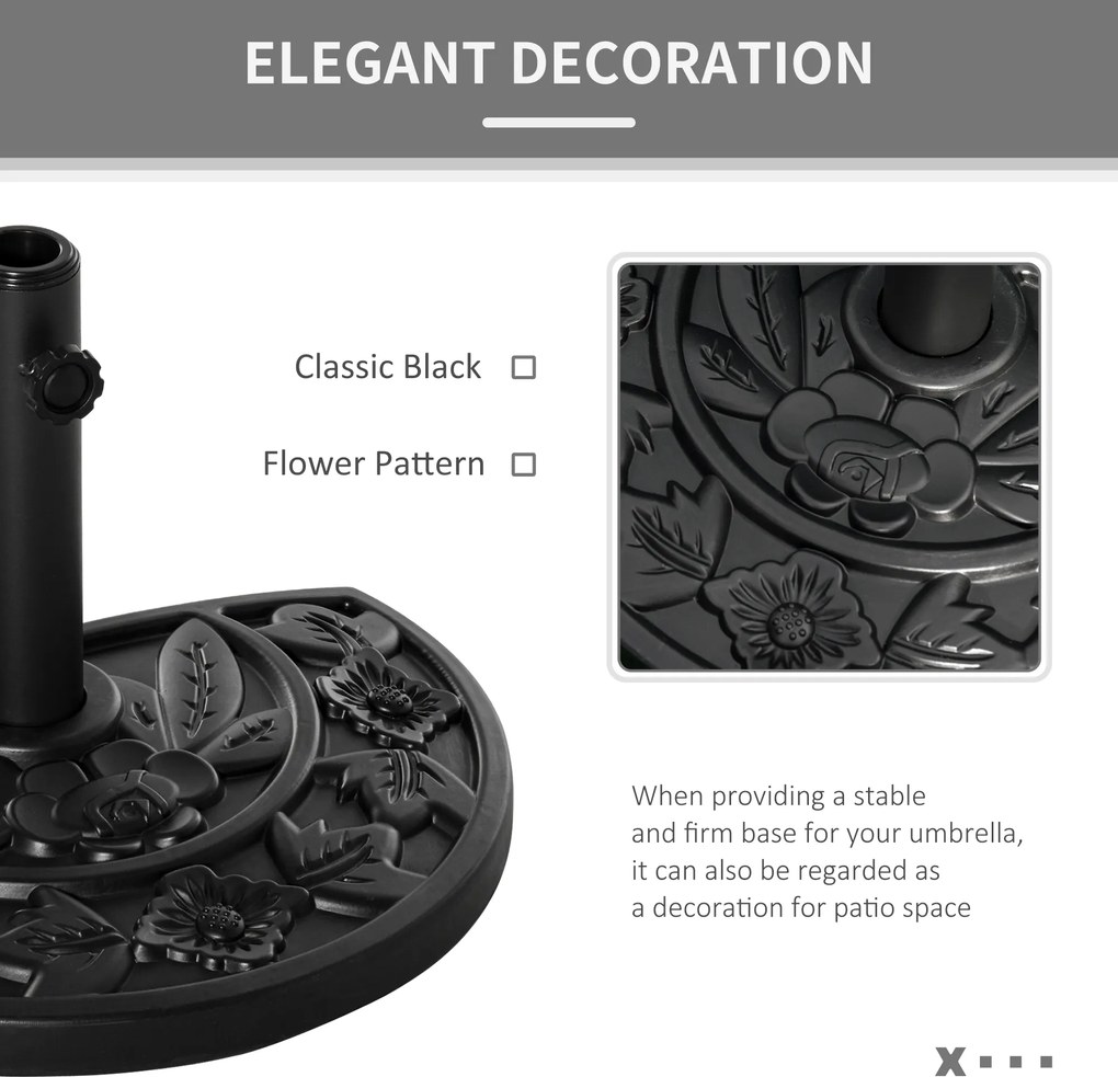 Outsunny stojak na parasol półokrągły 9kg wzór kwiatowy HDPE cement stabilny i dekoracyjny | Aosom PL