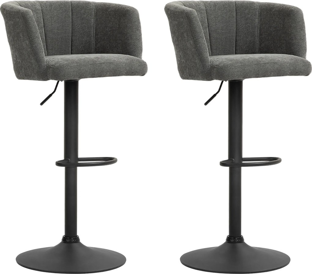 HOMCOM Zestaw 2 Barowych Krzeseł, Oparcie w Kształcie Muszli, Regulowana Wysokość, Podnóżek, dla Kuchni lub Jadalni, Metalowa Baza, Ciemnoszary