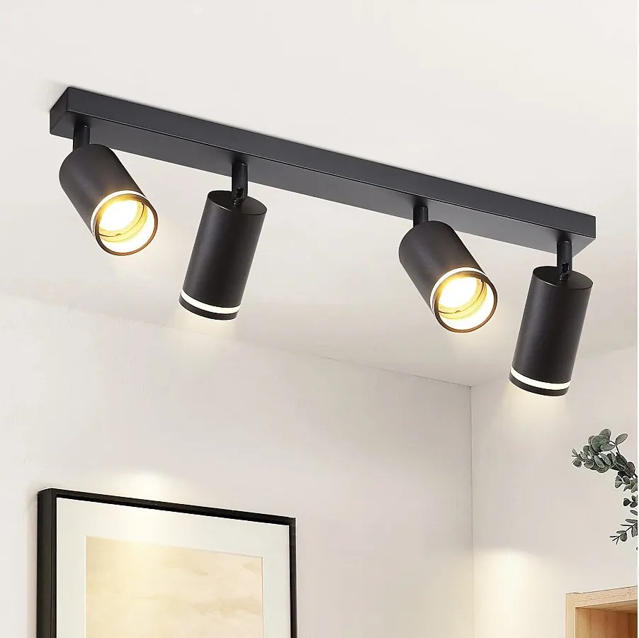 NETTLIFE 4-płomienna lampa sufitowa LED - czarna lampa sufitowa GU10 Obrotowy reflektor Drewniany kinkiet Reflektor ścienny do salonu sypialni Bez żarówki